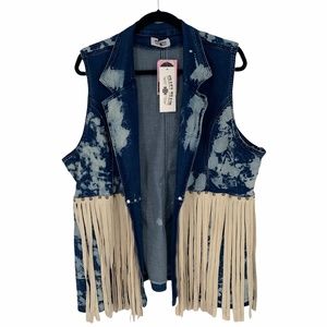 Crazy Train Dallas Days Acid Wash Fringe Western Vest